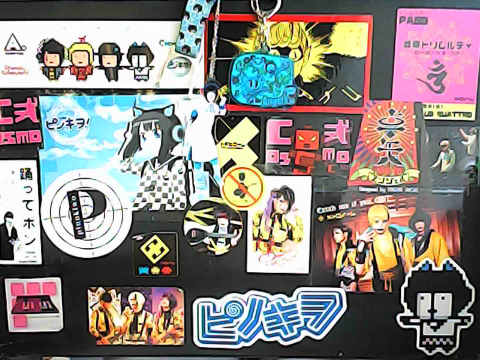 My bangya trunk! Covered in stickers for Japanese picopico bands and also some keychains.