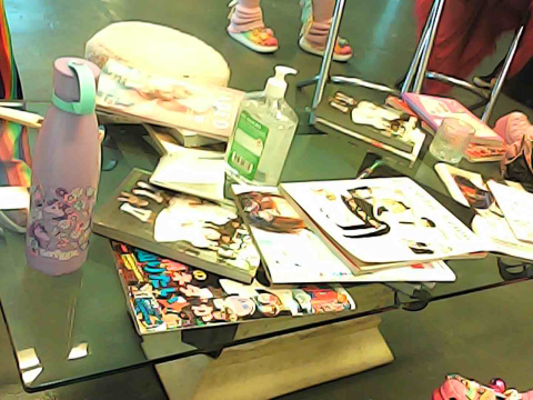 The reading table! Covered in books.